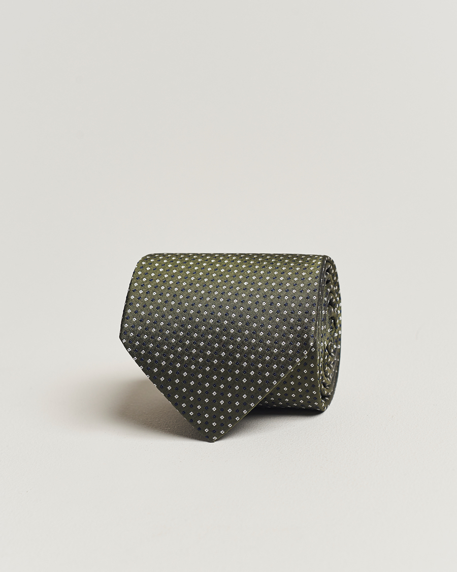 Uomini | Amanda Christensen Silk Micro Printed 8cm Tie Olive | Amanda Christensen | Silk Micro Printed 8cm Tie Olive