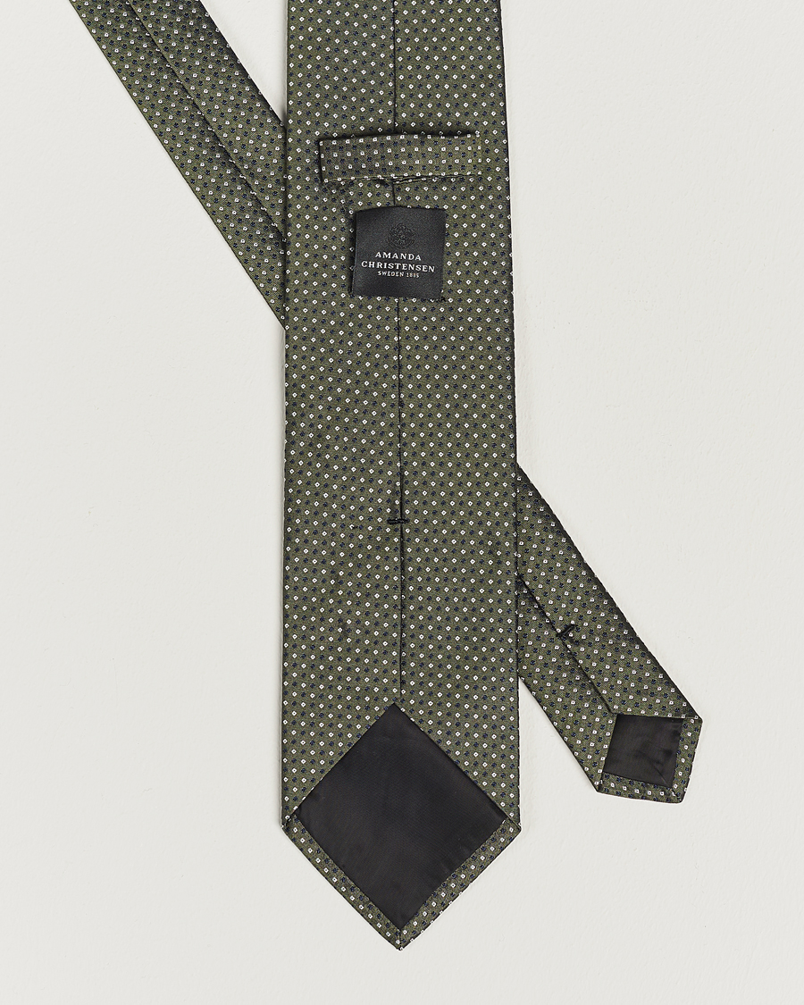 Uomini | Amanda Christensen Silk Micro Printed 8cm Tie Olive | Amanda Christensen | Silk Micro Printed 8cm Tie Olive
