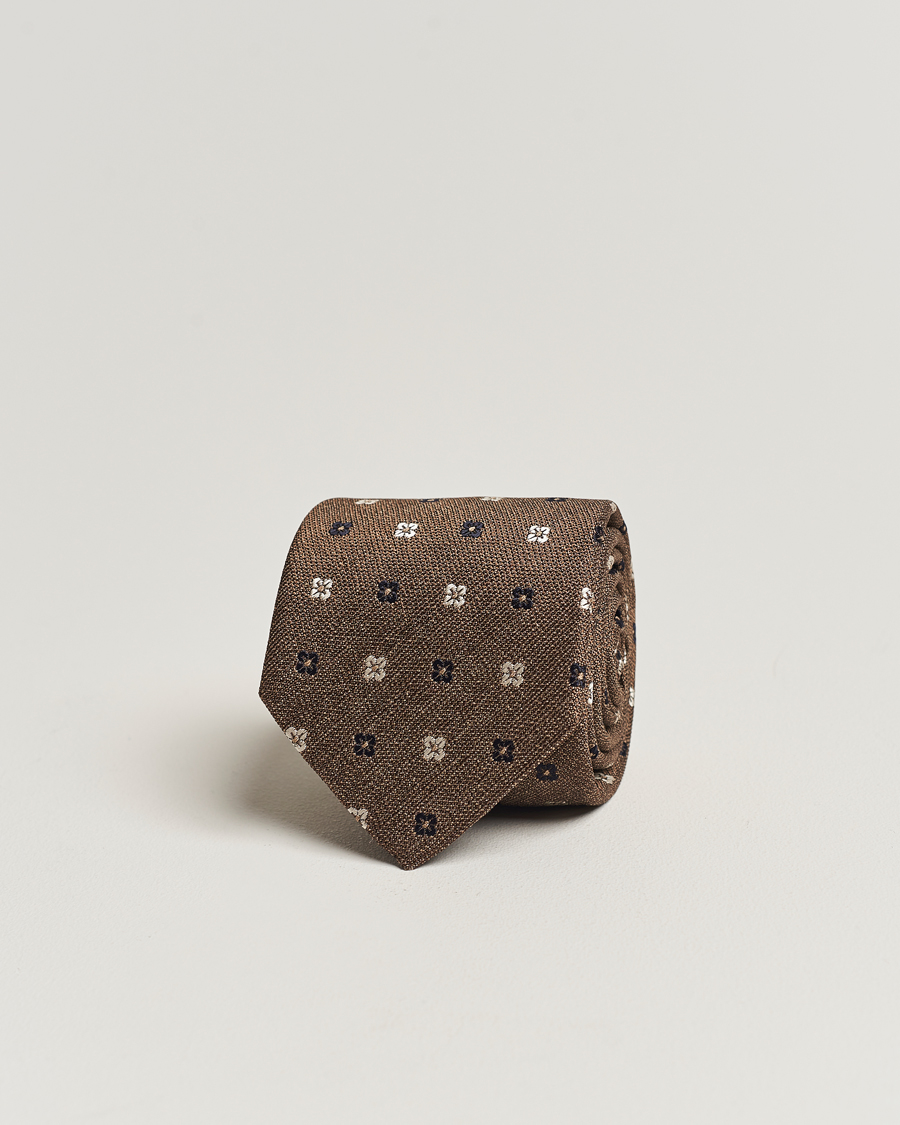 Uomini | Amanda Christensen Silk Bouclé Flower 8cm Tie Beige | Amanda Christensen | Silk Bouclé Flower 8cm Tie Beige