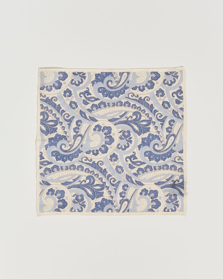 Uomini | Amanda Christensen Linen Printed Large Paisley Pocket Square Cream | Amanda Christensen | Linen Printed Large Paisley Pocket Square Cream