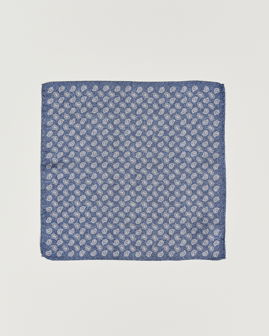 Uomini | Amanda Christensen Silk Oxford Printed Paisley Pocket Square Navy | Amanda Christensen | Silk Oxford Printed Paisley Pocket Square Navy