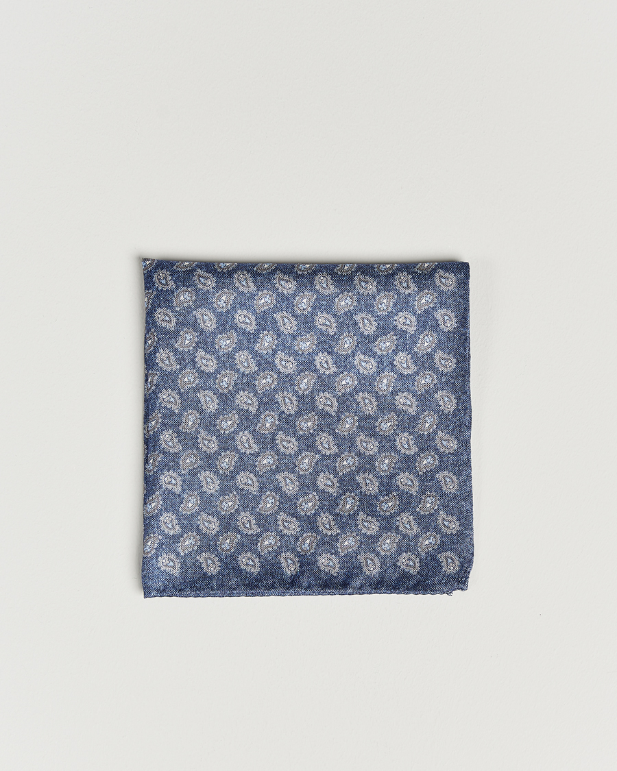 Uomini | Amanda Christensen Silk Oxford Printed Paisley Pocket Square Navy | Amanda Christensen | Silk Oxford Printed Paisley Pocket Square Navy