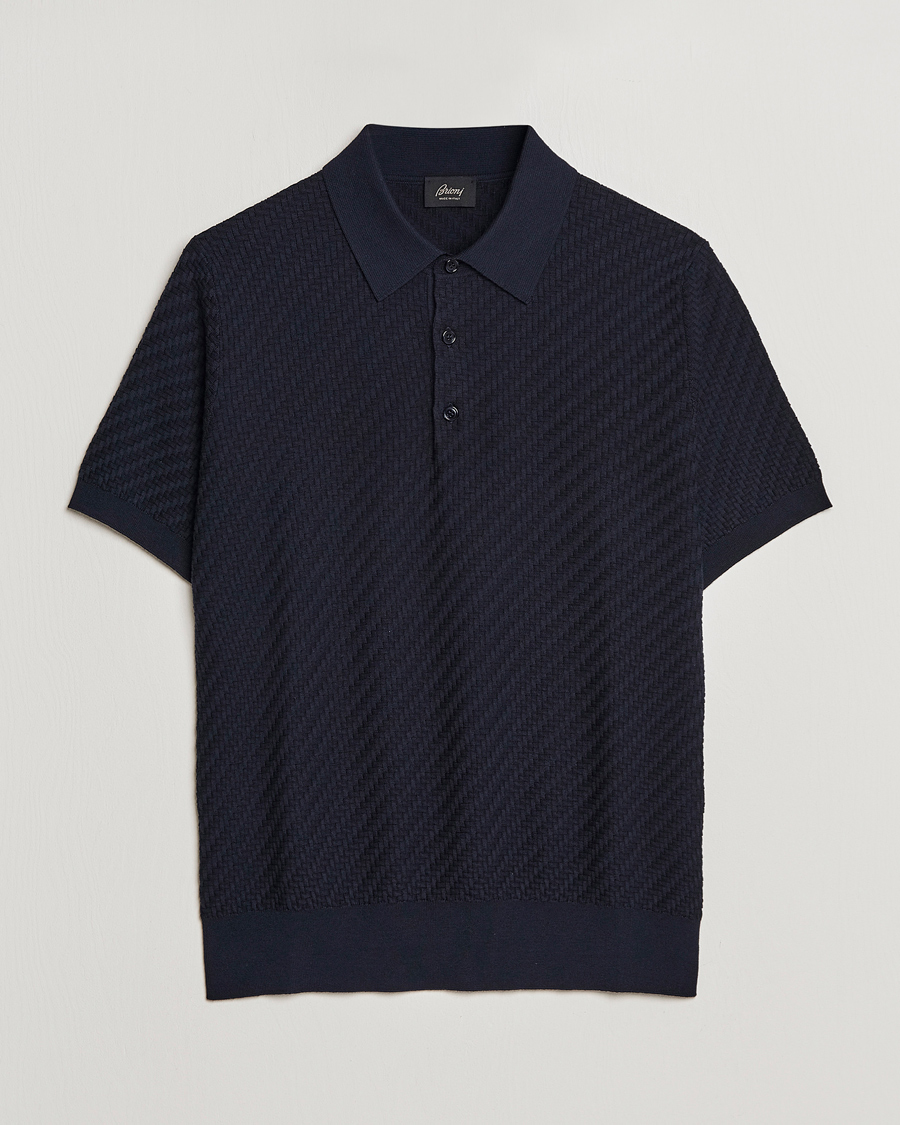 Uomini | Maglieria | Brioni | Basket Stitch Knitted Polo Navy