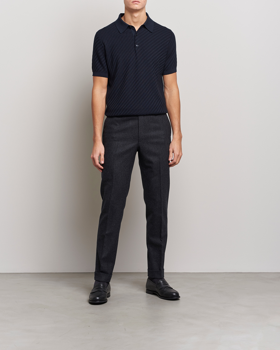 Uomini | Maglieria | Brioni | Basket Stitch Knitted Polo Navy