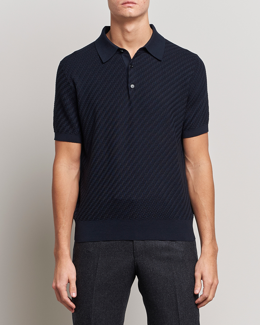 Uomini | Maglieria | Brioni | Basket Stitch Knitted Polo Navy