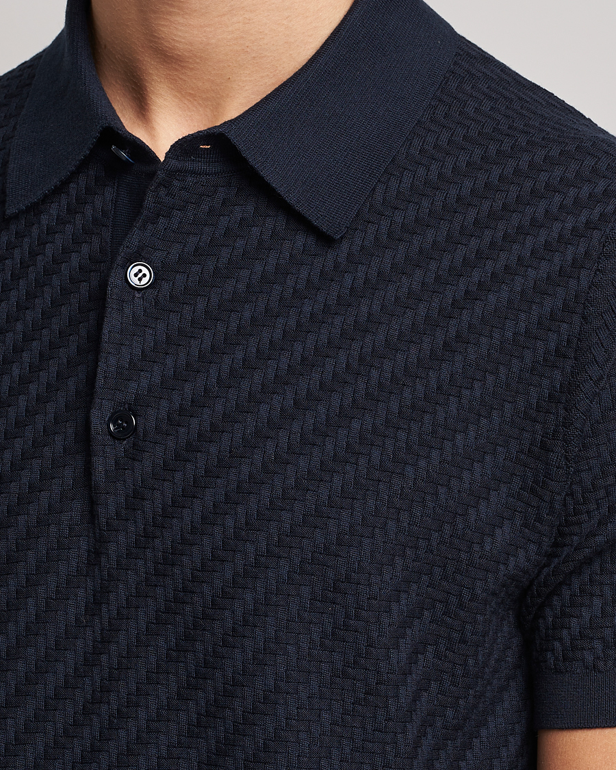 Uomini | Maglieria | Brioni | Basket Stitch Knitted Polo Navy