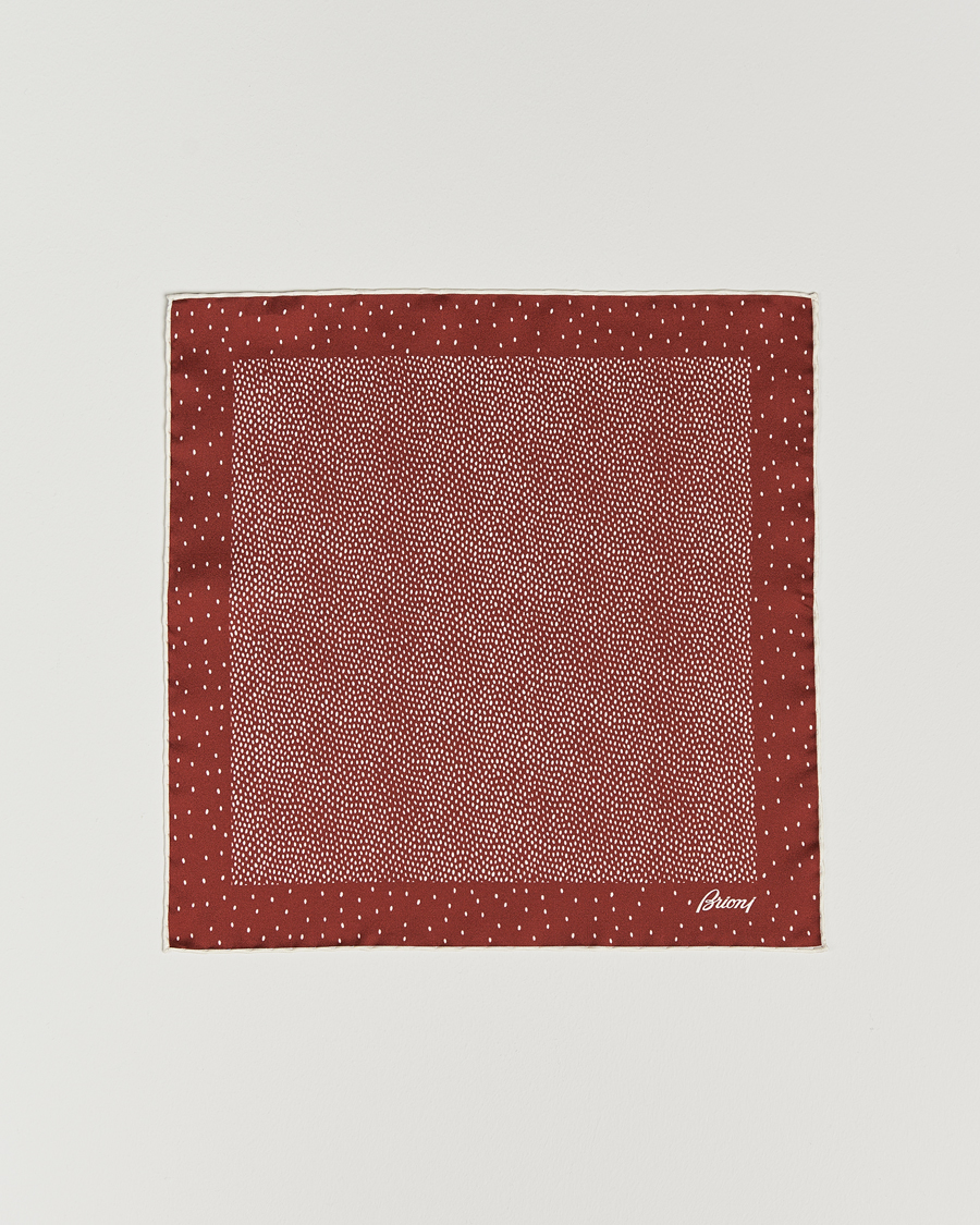 Uomini | Brioni Printed Silk Pocket Square White/Red | Brioni | Printed Silk Pocket Square White/Red