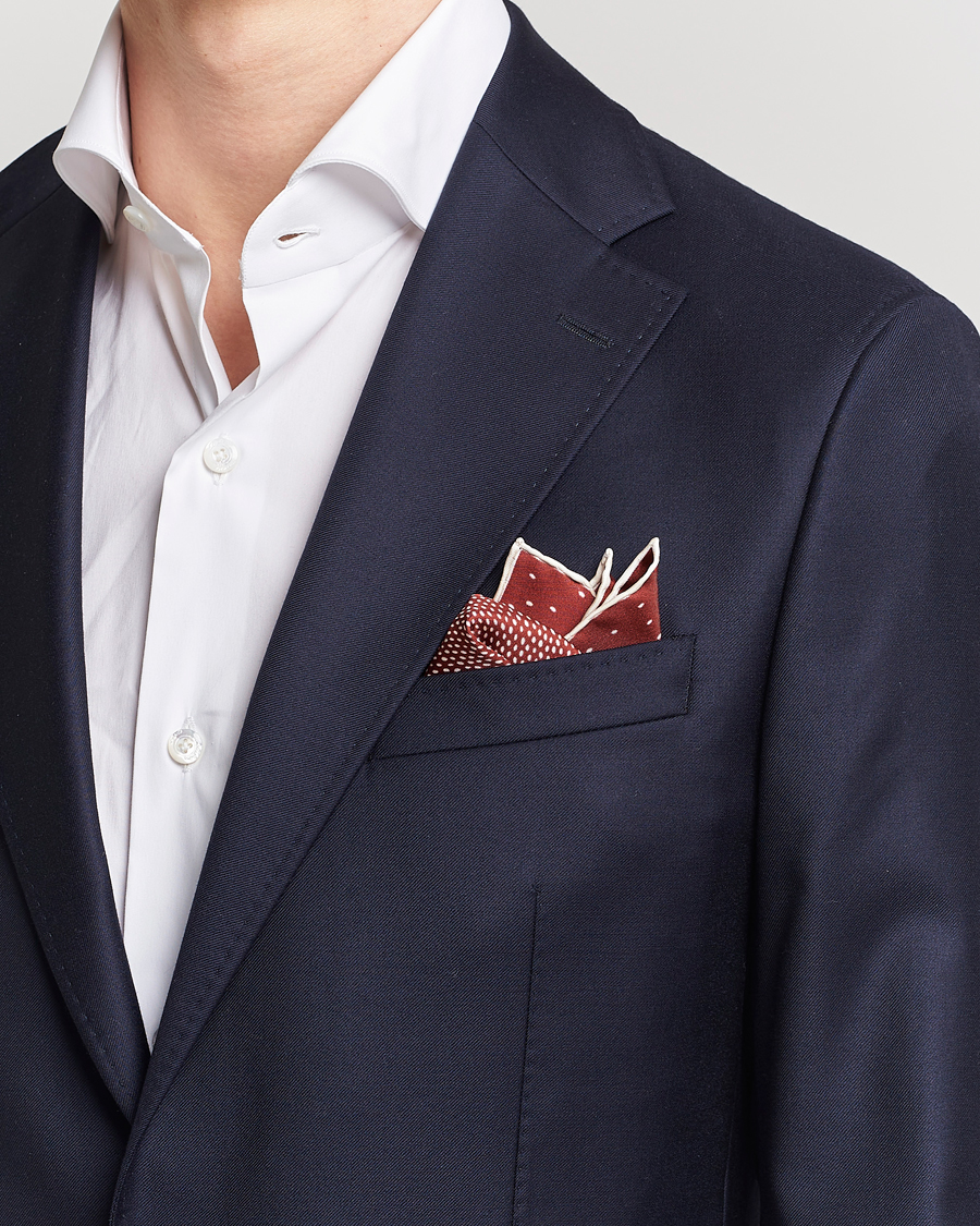 Uomini | Brioni Printed Silk Pocket Square White/Red | Brioni | Printed Silk Pocket Square White/Red