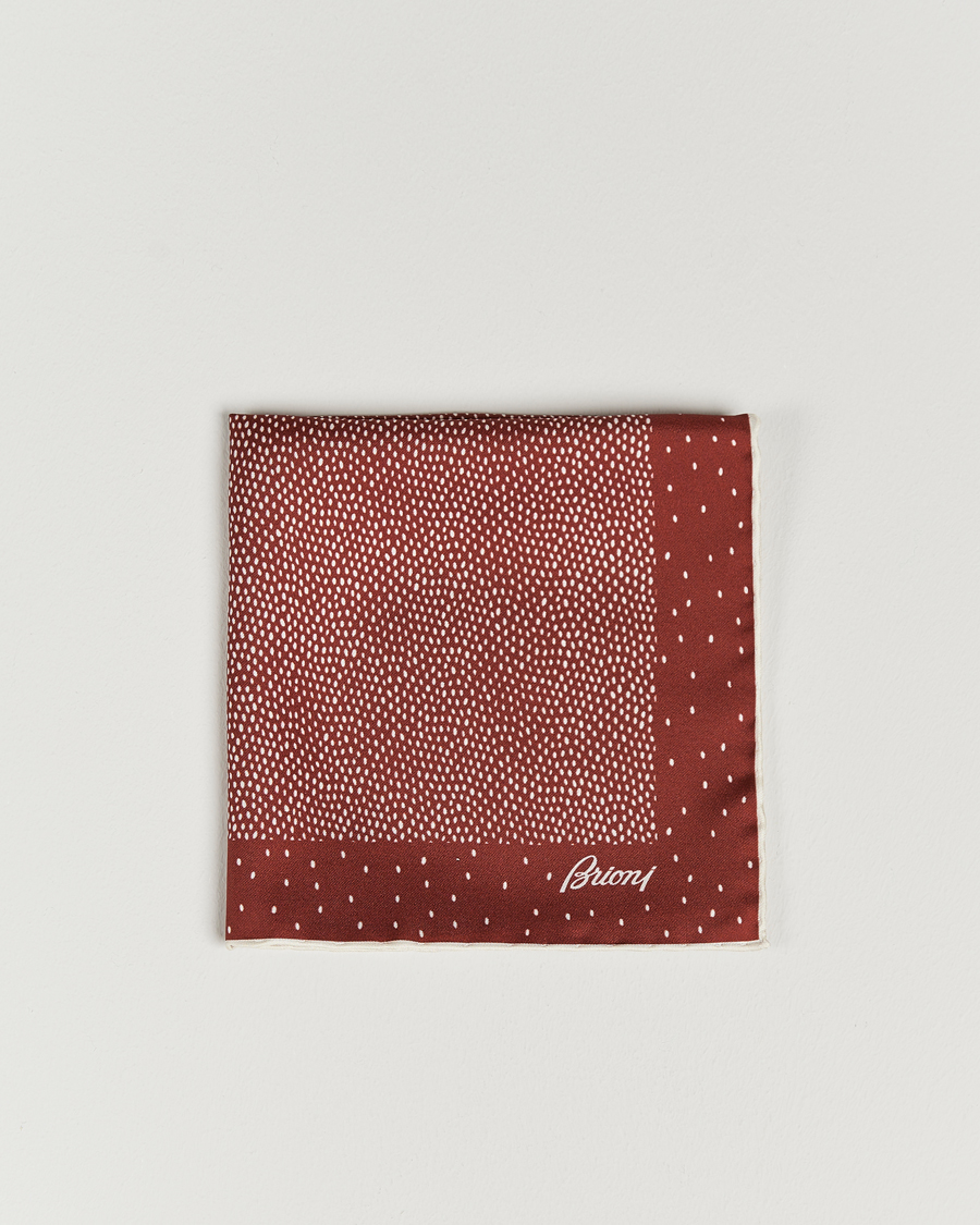 Uomini | Brioni Printed Silk Pocket Square White/Red | Brioni | Printed Silk Pocket Square White/Red