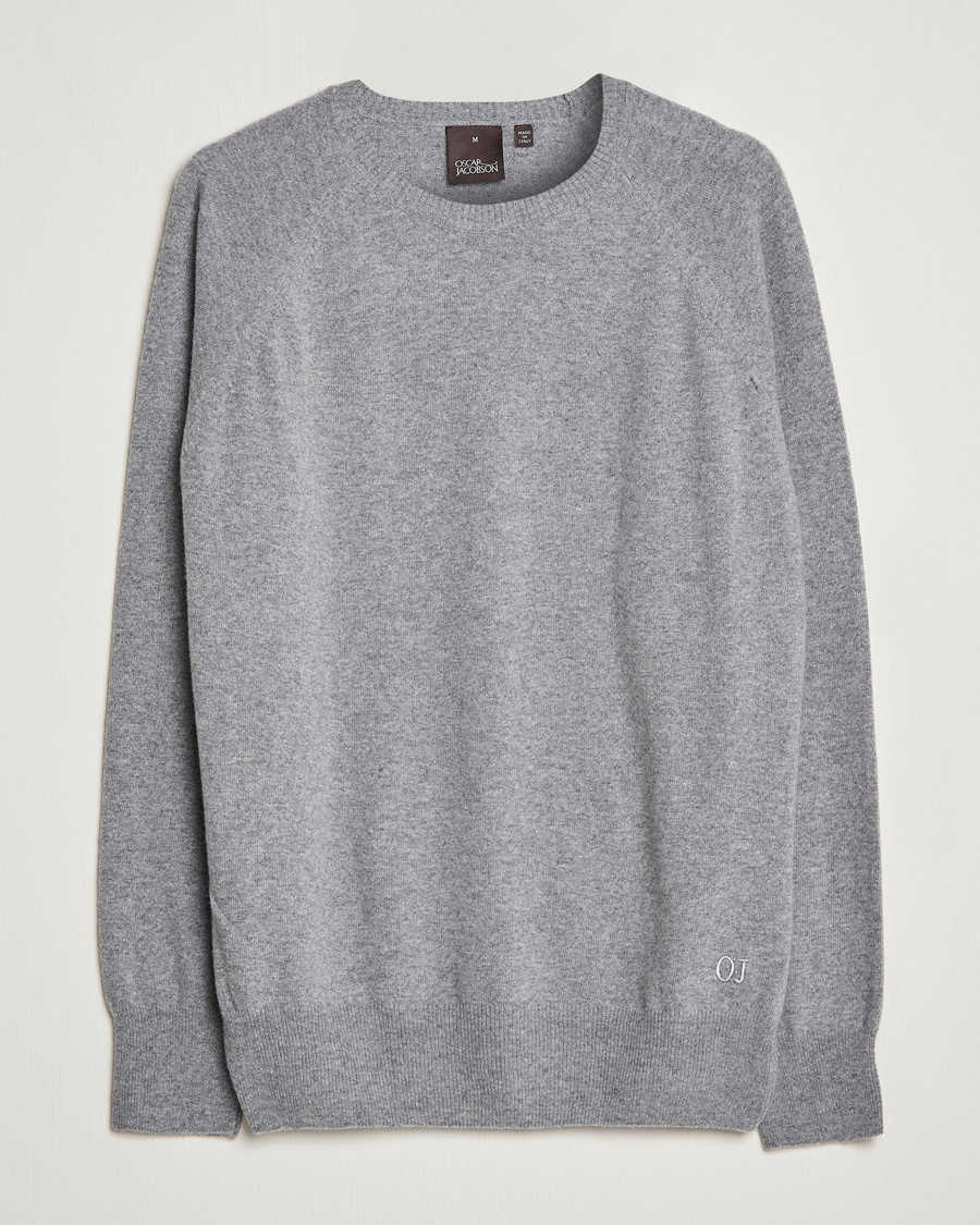 Uomini | Maglieria | Oscar Jacobson | Gustaf Lambswool Raglan Crew Neck Light Grey