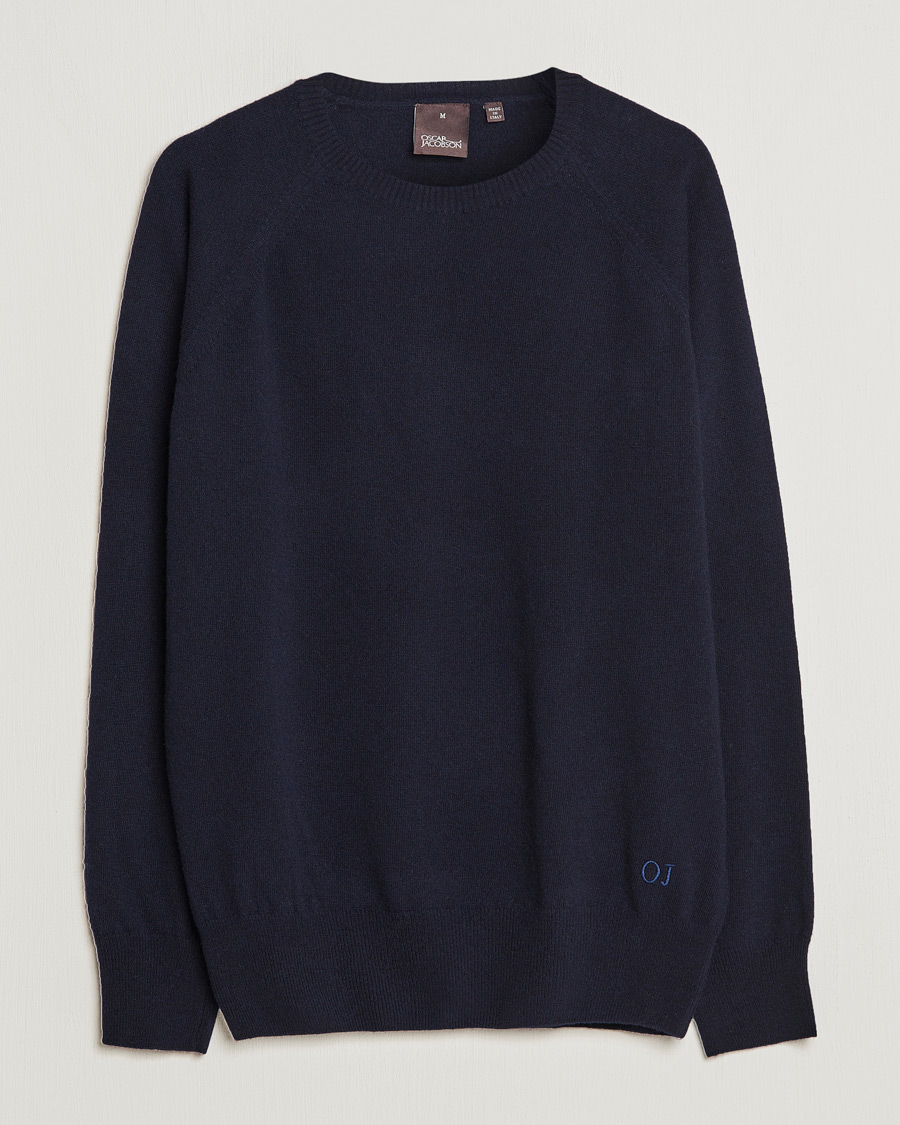 Uomini | Maglieria | Oscar Jacobson | Gustaf Lambswool Raglan Crew Neck Navy