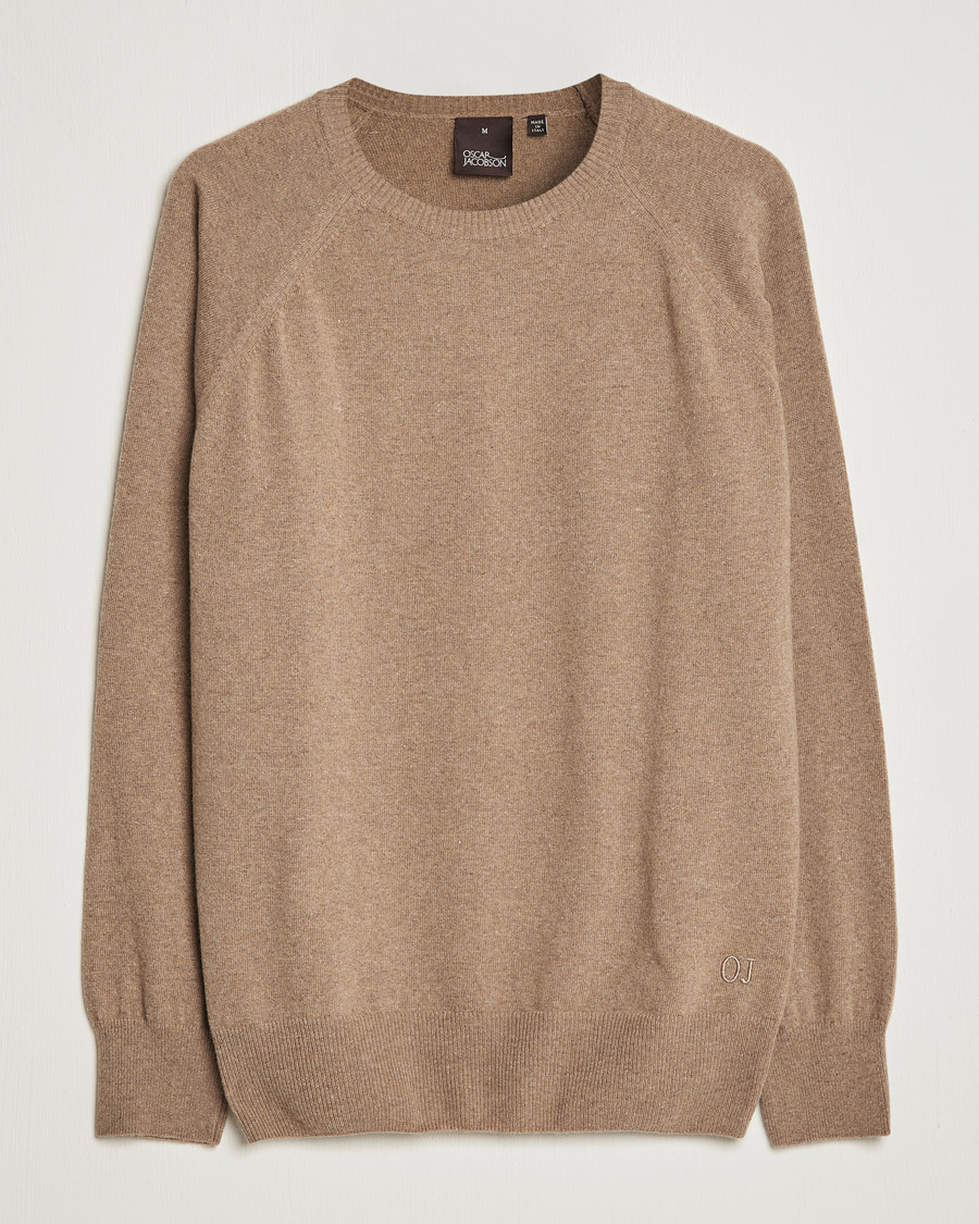 Uomini | Maglieria | Oscar Jacobson | Gustaf Lambswool Raglan Crew Neck Camel