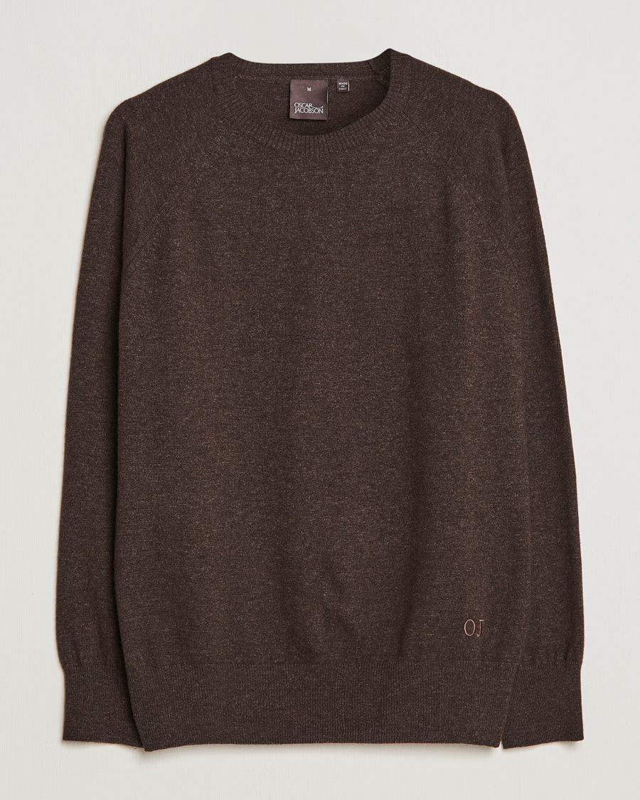 Uomini | Maglieria | Oscar Jacobson | Gustaf Lambswool Raglan Crew Neck Dark Brown