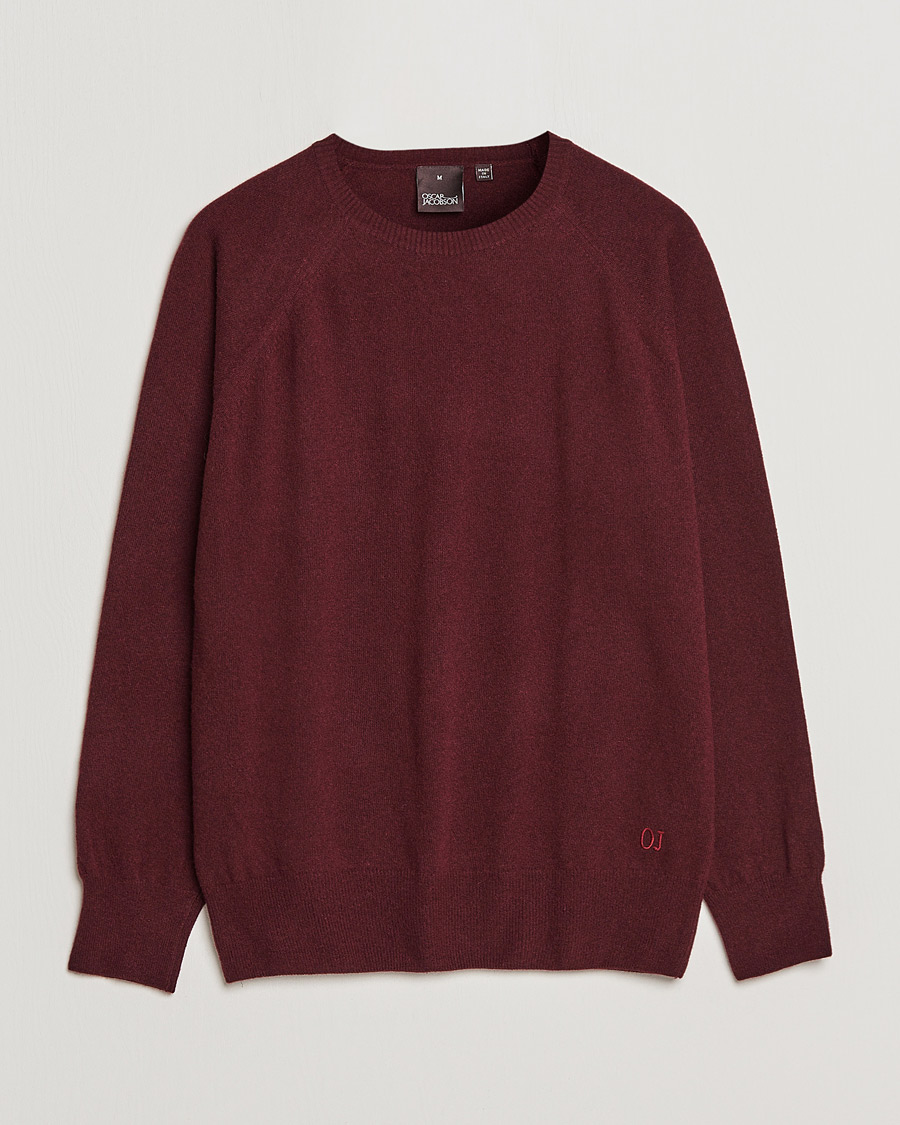 Uomini | Maglieria | Oscar Jacobson | Gustaf Lambswool Raglan Crew Neck Burgundy