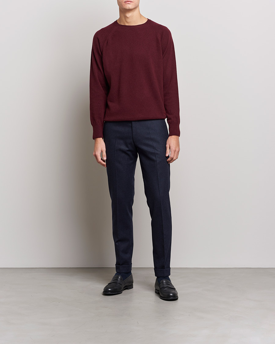 Uomini | Maglieria | Oscar Jacobson | Gustaf Lambswool Raglan Crew Neck Burgundy