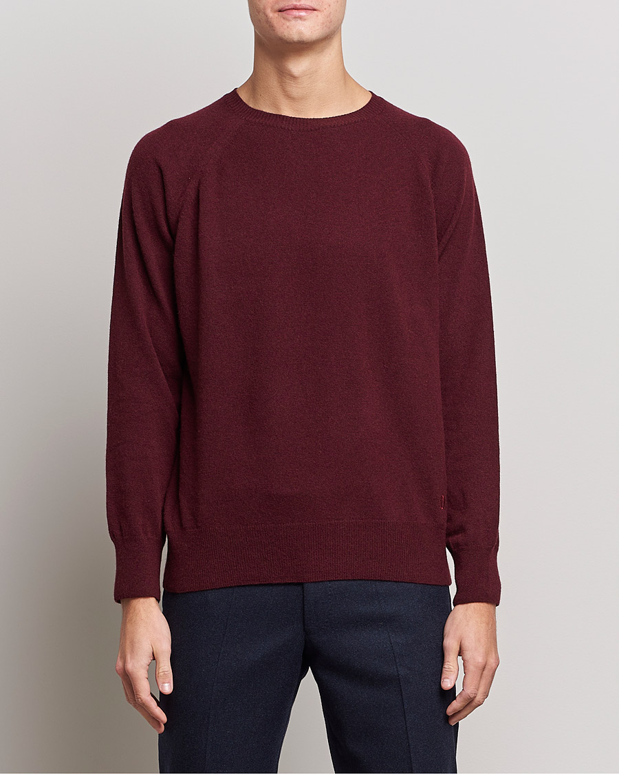 Uomini | Maglieria | Oscar Jacobson | Gustaf Lambswool Raglan Crew Neck Burgundy