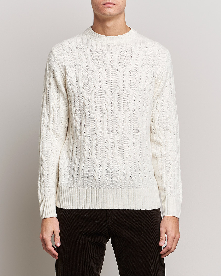 Uomini | Maglieria | Oscar Jacobson | Emmet Wool/Cashmere Structured Crew Neck Off White