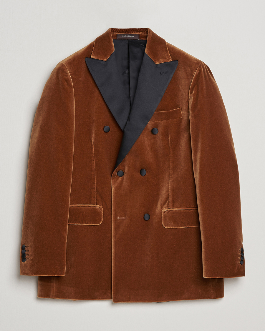 Uomini | Blazers | Oscar Jacobson | Farris Tuxedo Velvet DB Blazer Brown