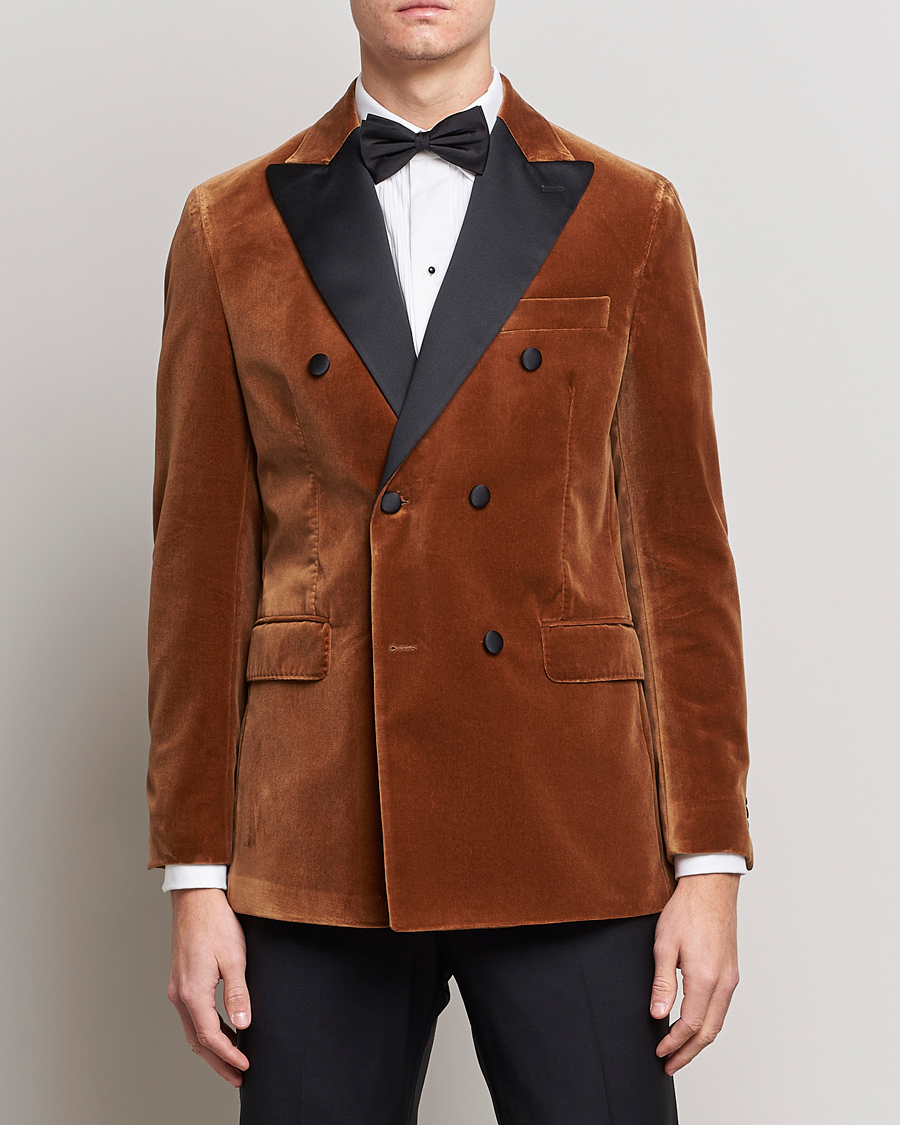 Uomini | Blazers | Oscar Jacobson | Farris Tuxedo Velvet DB Blazer Brown
