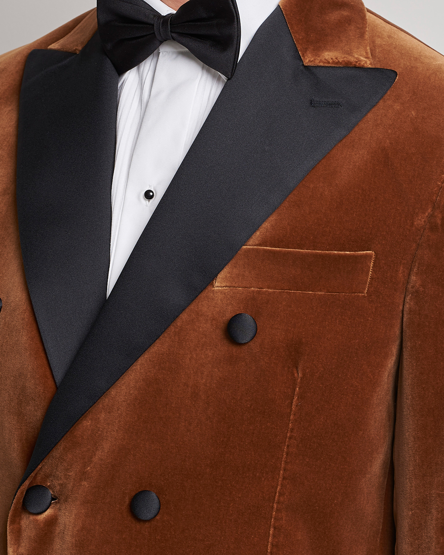 Uomini | Blazers | Oscar Jacobson | Farris Tuxedo Velvet DB Blazer Brown