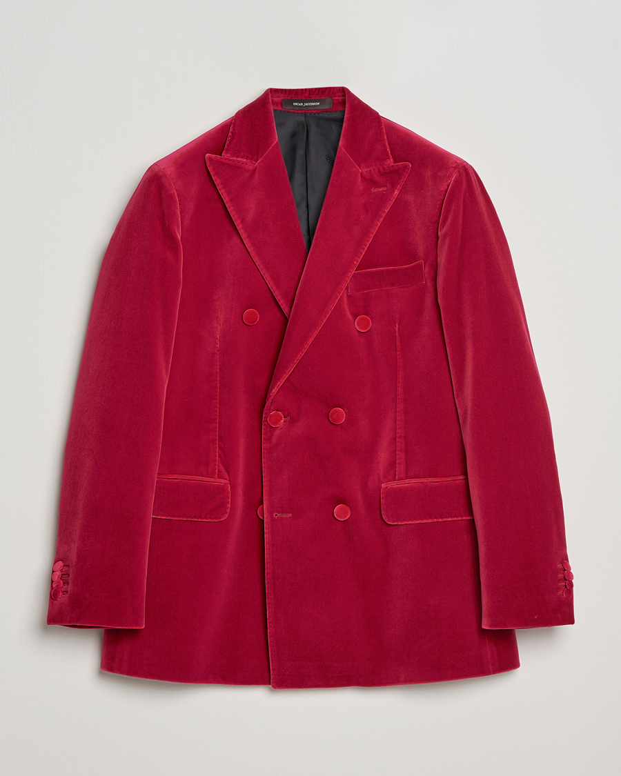 Uomini | Blazers | Oscar Jacobson | Farris Double Breasted Velvet Blazer Pink Berries