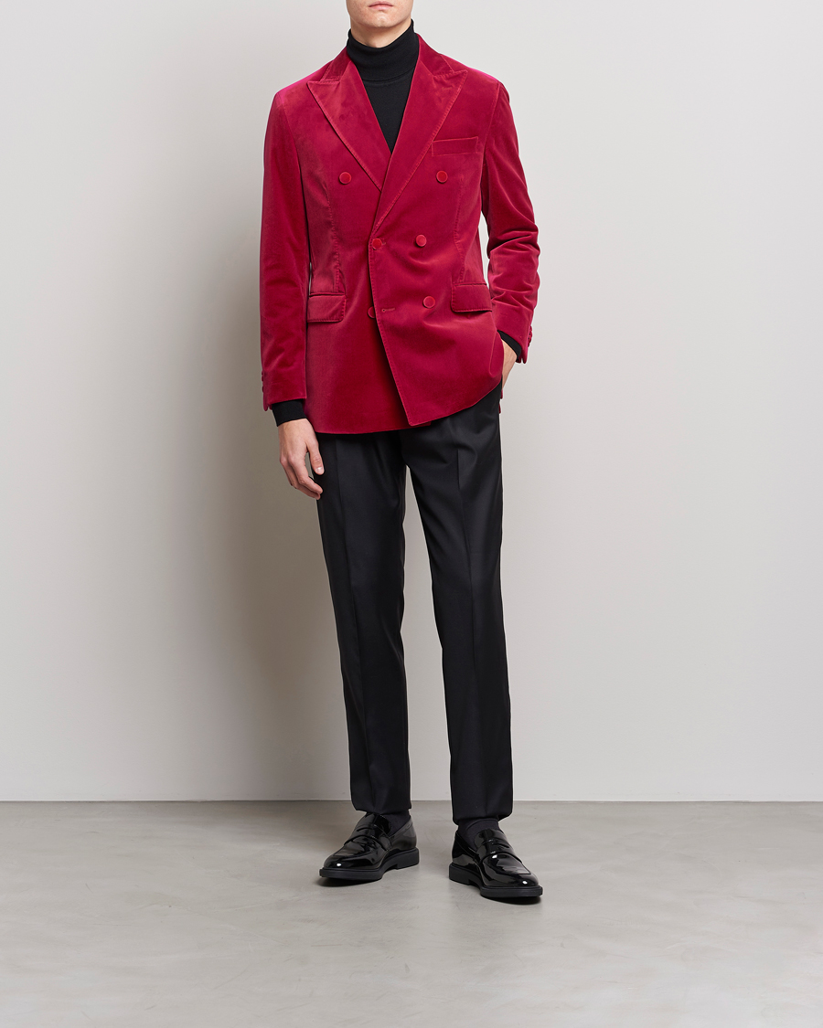 Uomini | Blazers | Oscar Jacobson | Farris Double Breasted Velvet Blazer Pink Berries