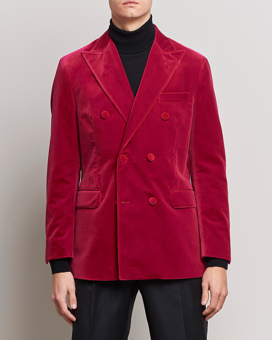 Uomini | Blazers | Oscar Jacobson | Farris Double Breasted Velvet Blazer Pink Berries