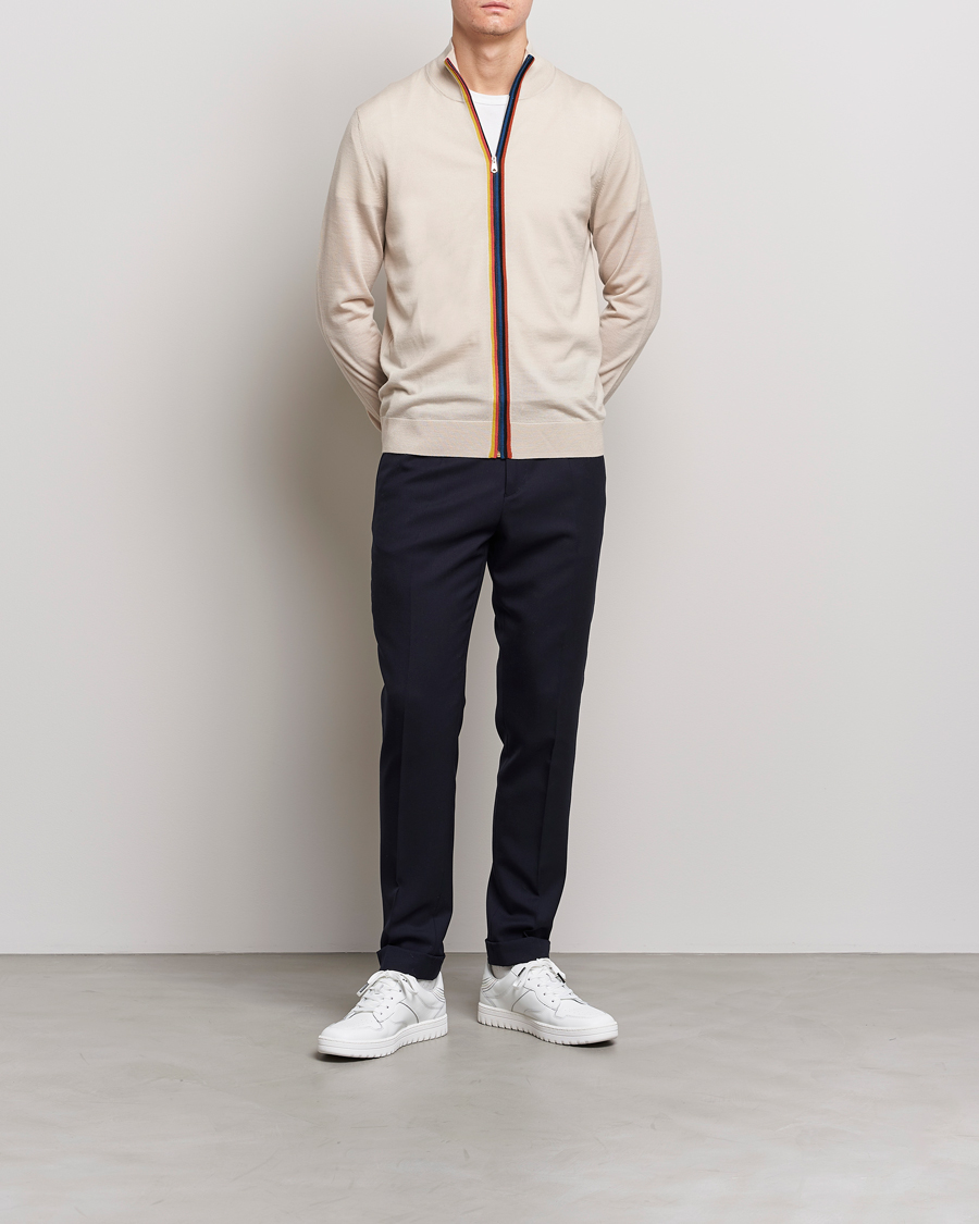 Uomini | Maglieria | Paul Smith | Full Zip Stripe Wool Cardigan Sand