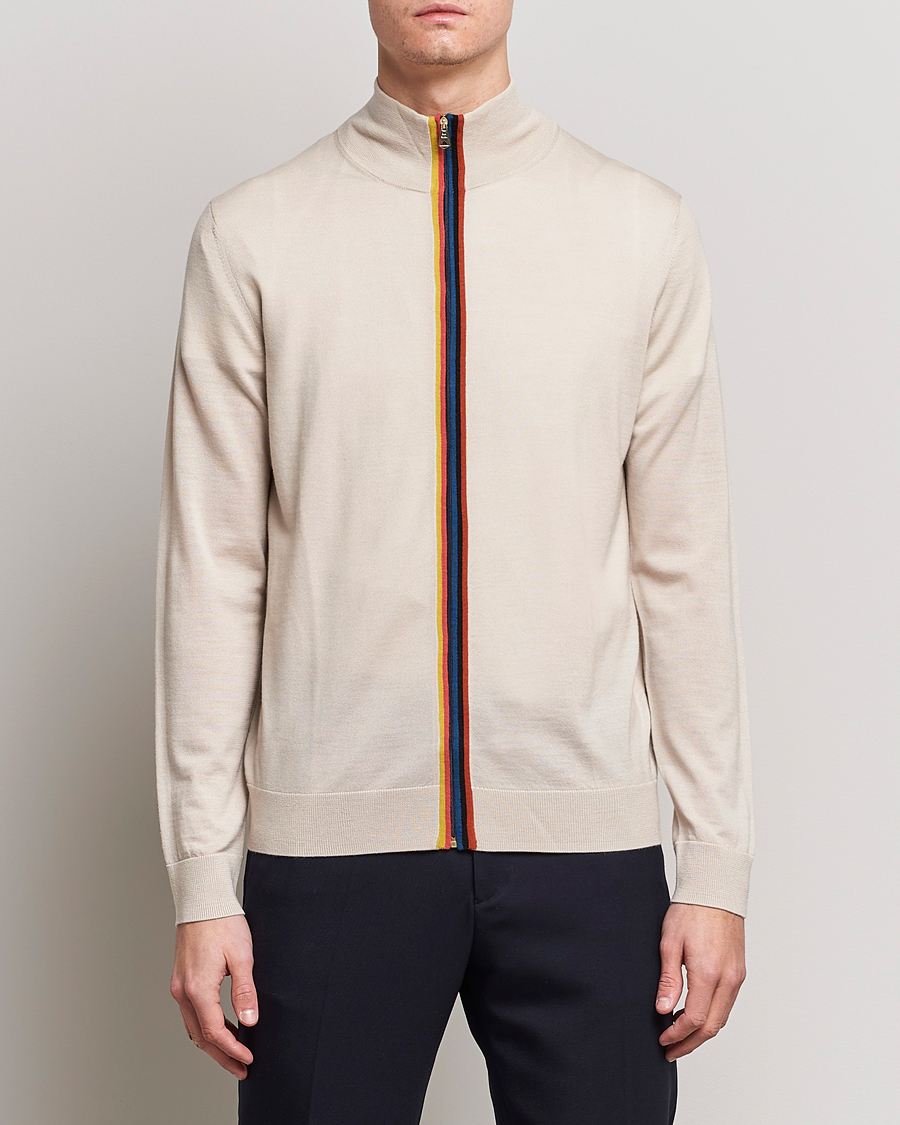 Uomini | Maglieria | Paul Smith | Full Zip Stripe Wool Cardigan Sand