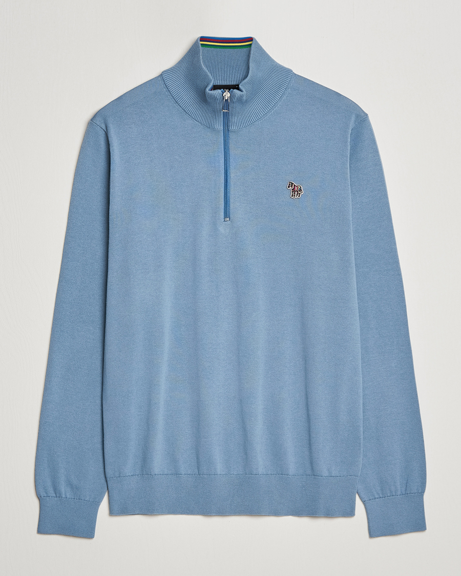 Uomini | Maglieria | PS Paul Smith | Zebra Organic Cotton Knitted Half Zip Light Blue