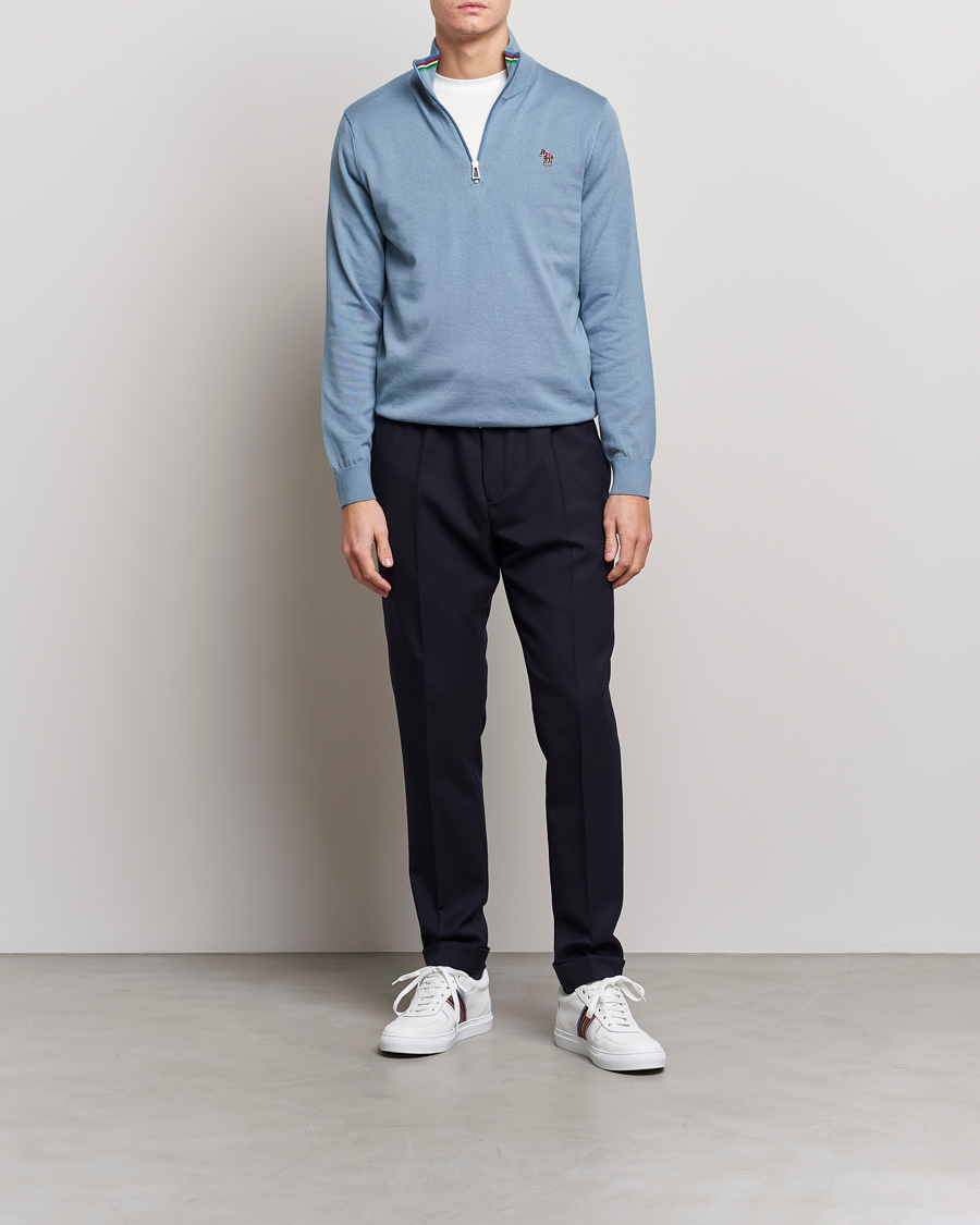 Uomini | Maglieria | PS Paul Smith | Zebra Organic Cotton Knitted Half Zip Light Blue
