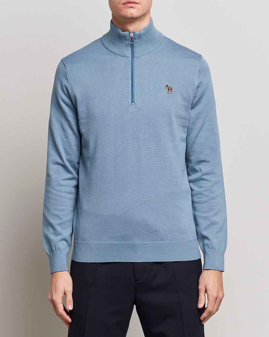 Uomini | Maglieria | PS Paul Smith | Zebra Organic Cotton Knitted Half Zip Light Blue
