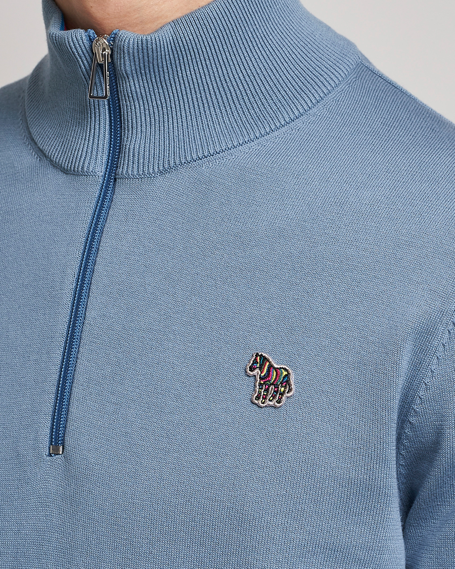 Uomini | Maglieria | PS Paul Smith | Zebra Organic Cotton Knitted Half Zip Light Blue