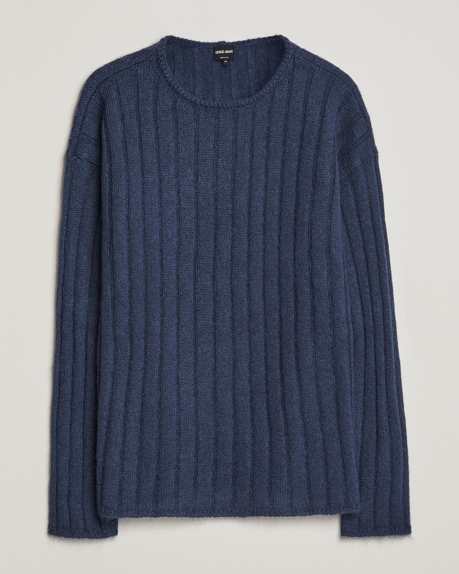 Uomini | Maglieria | Giorgio Armani | Rib Stitch Mohair Sweater Navy