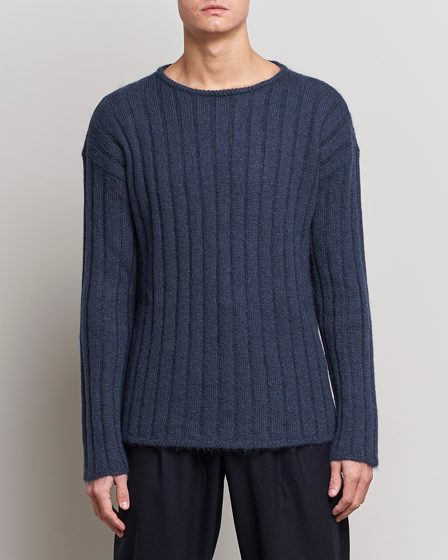 Uomini | Maglieria | Giorgio Armani | Rib Stitch Mohair Sweater Navy