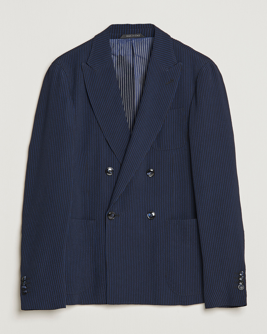 Uomini | Blazers | Giorgio Armani | Double Breasted Seersucker Blazer Navy
