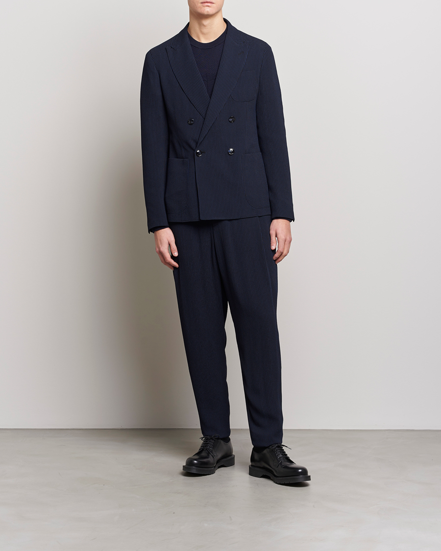 Uomini | Blazers | Giorgio Armani | Double Breasted Seersucker Blazer Navy