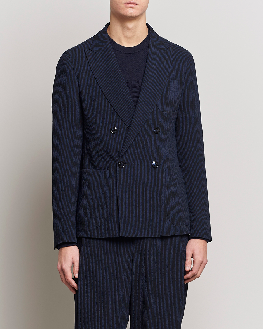 Uomini | Blazers | Giorgio Armani | Double Breasted Seersucker Blazer Navy