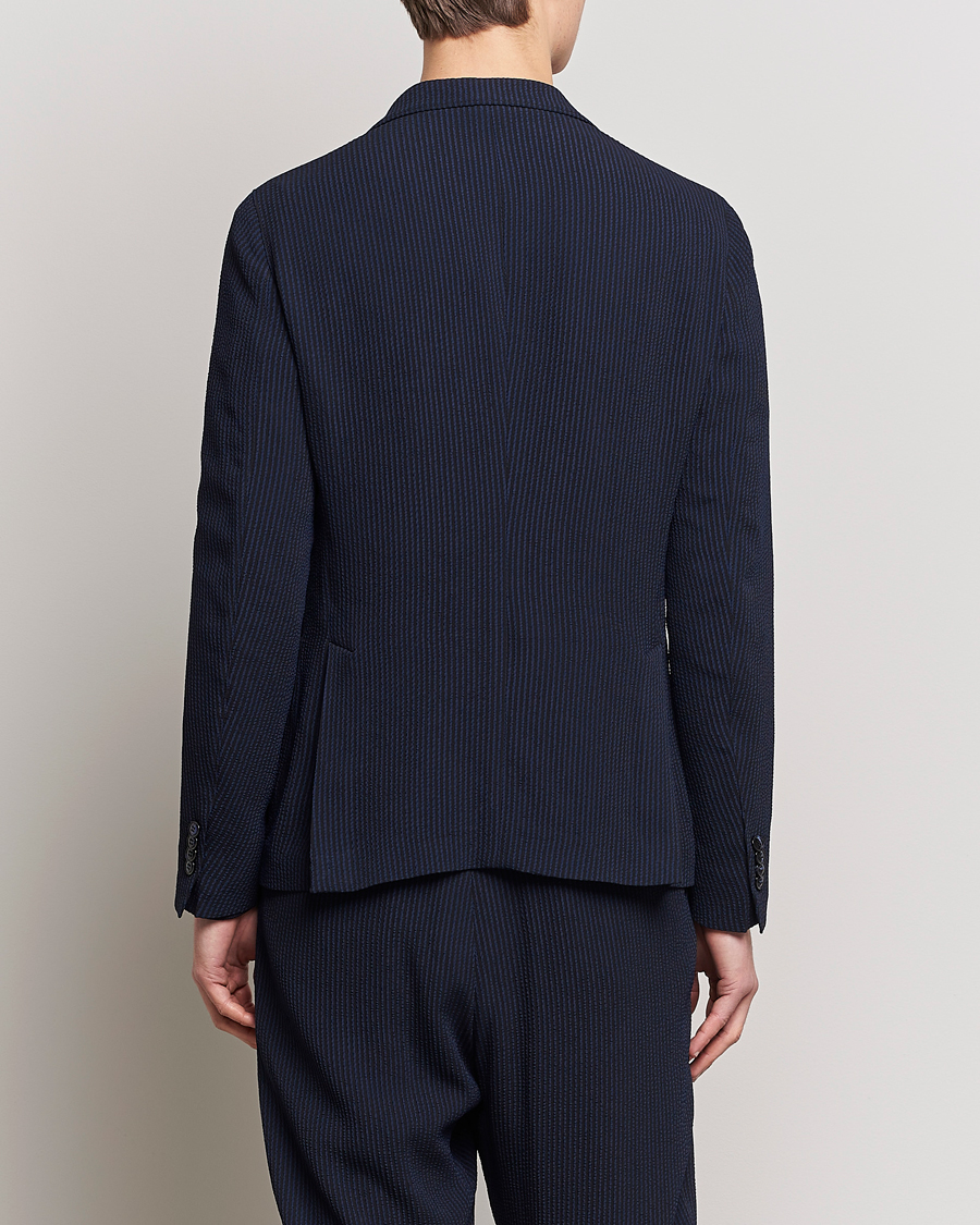 Uomini | Blazers | Giorgio Armani | Double Breasted Seersucker Blazer Navy