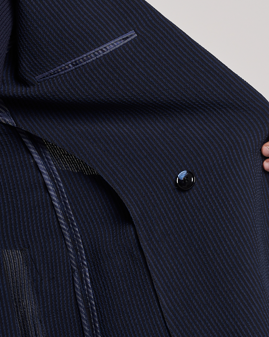 Uomini | Blazers | Giorgio Armani | Double Breasted Seersucker Blazer Navy