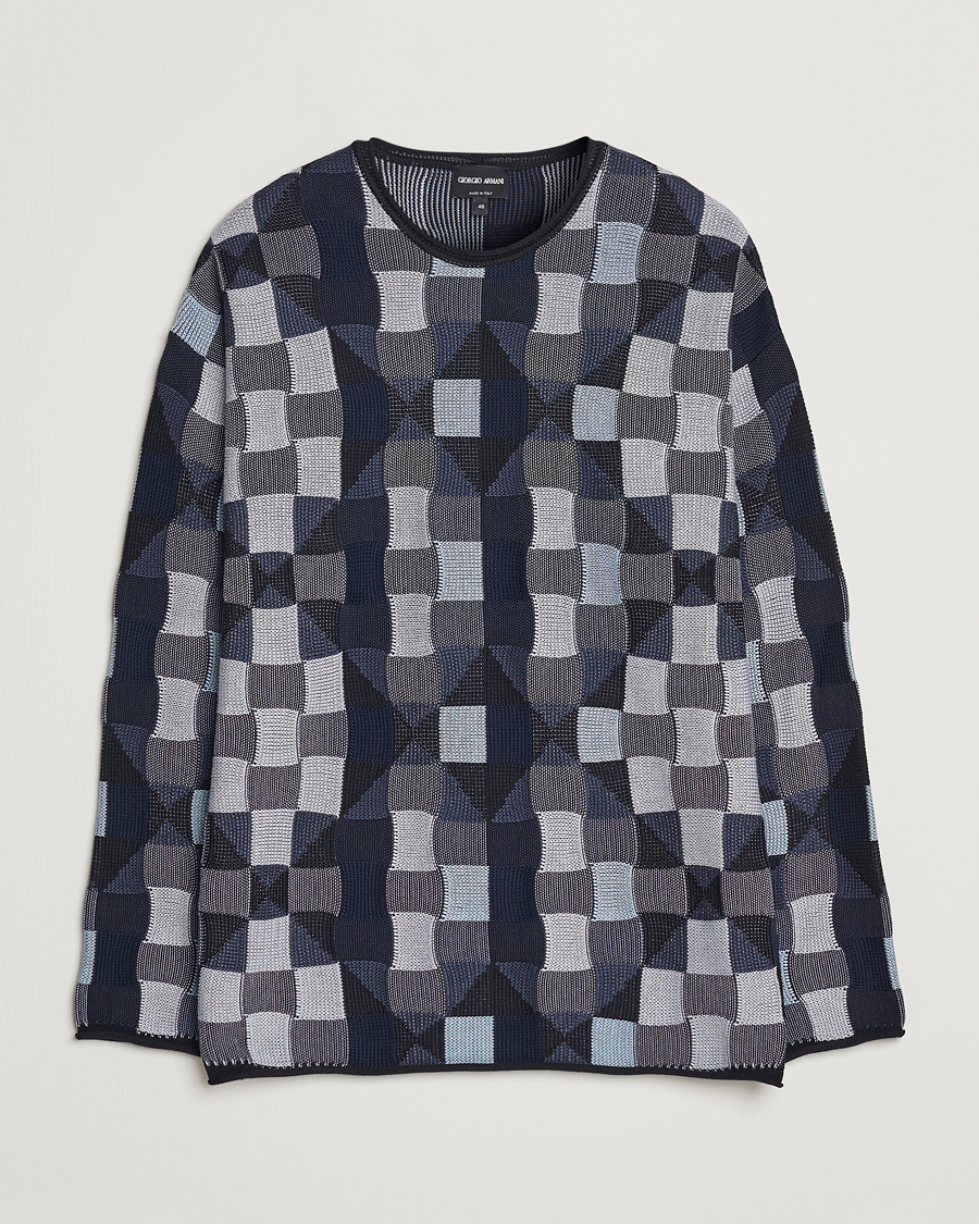 Uomini | Maglieria | Giorgio Armani | Geometrical Patchwork Sweater Navy/White