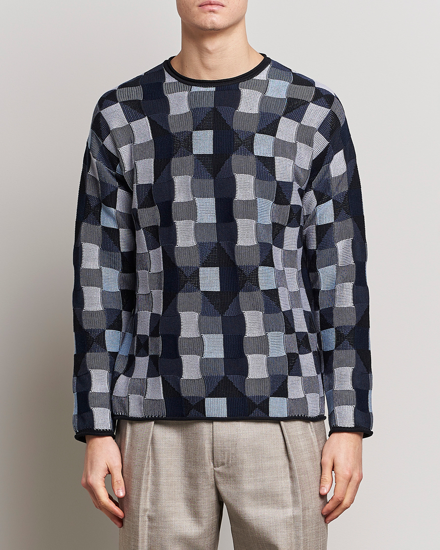 Uomini | Maglieria | Giorgio Armani | Geometrical Patchwork Sweater Navy/White
