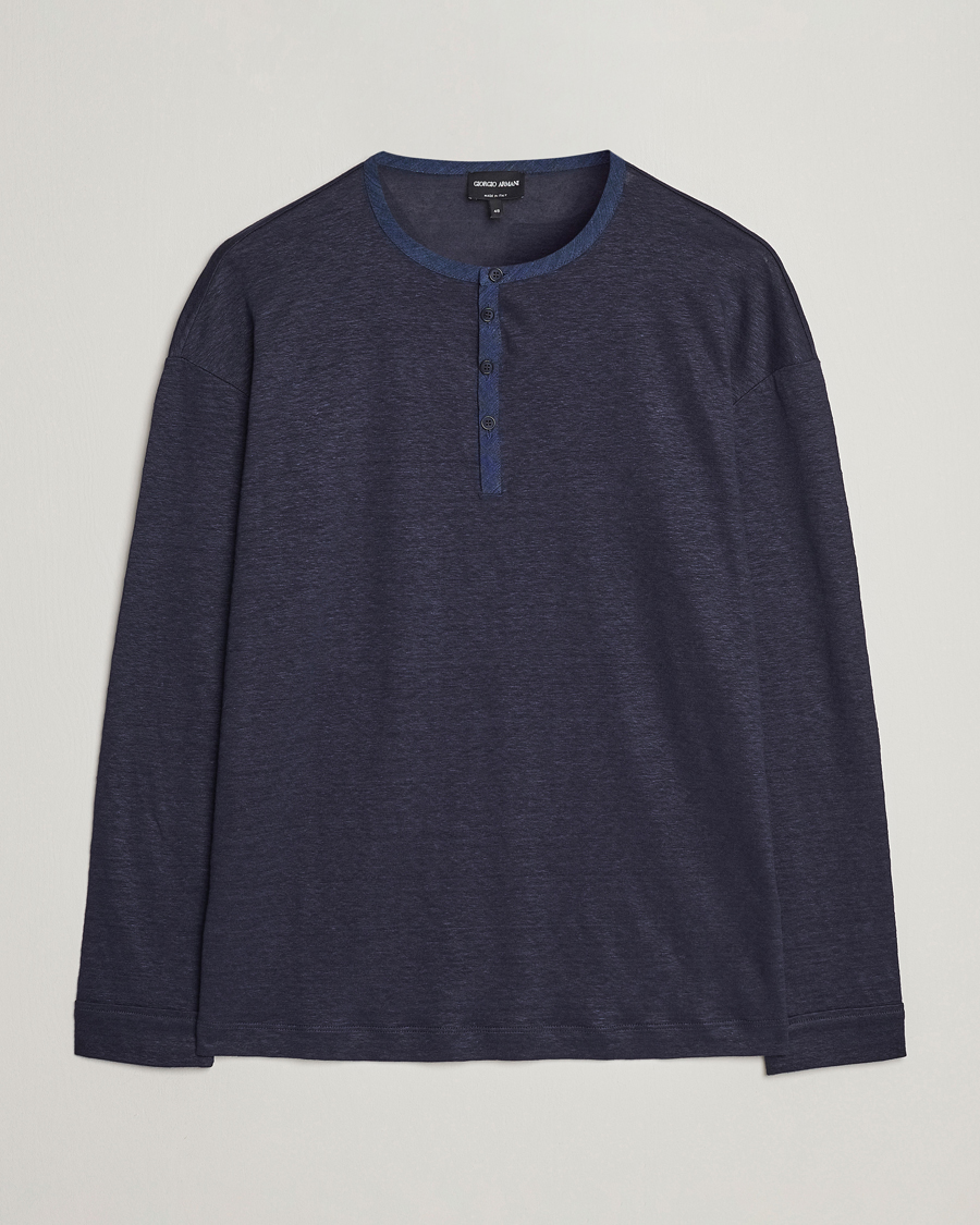 Uomini | Maglieria | Giorgio Armani | Linen Henley Navy