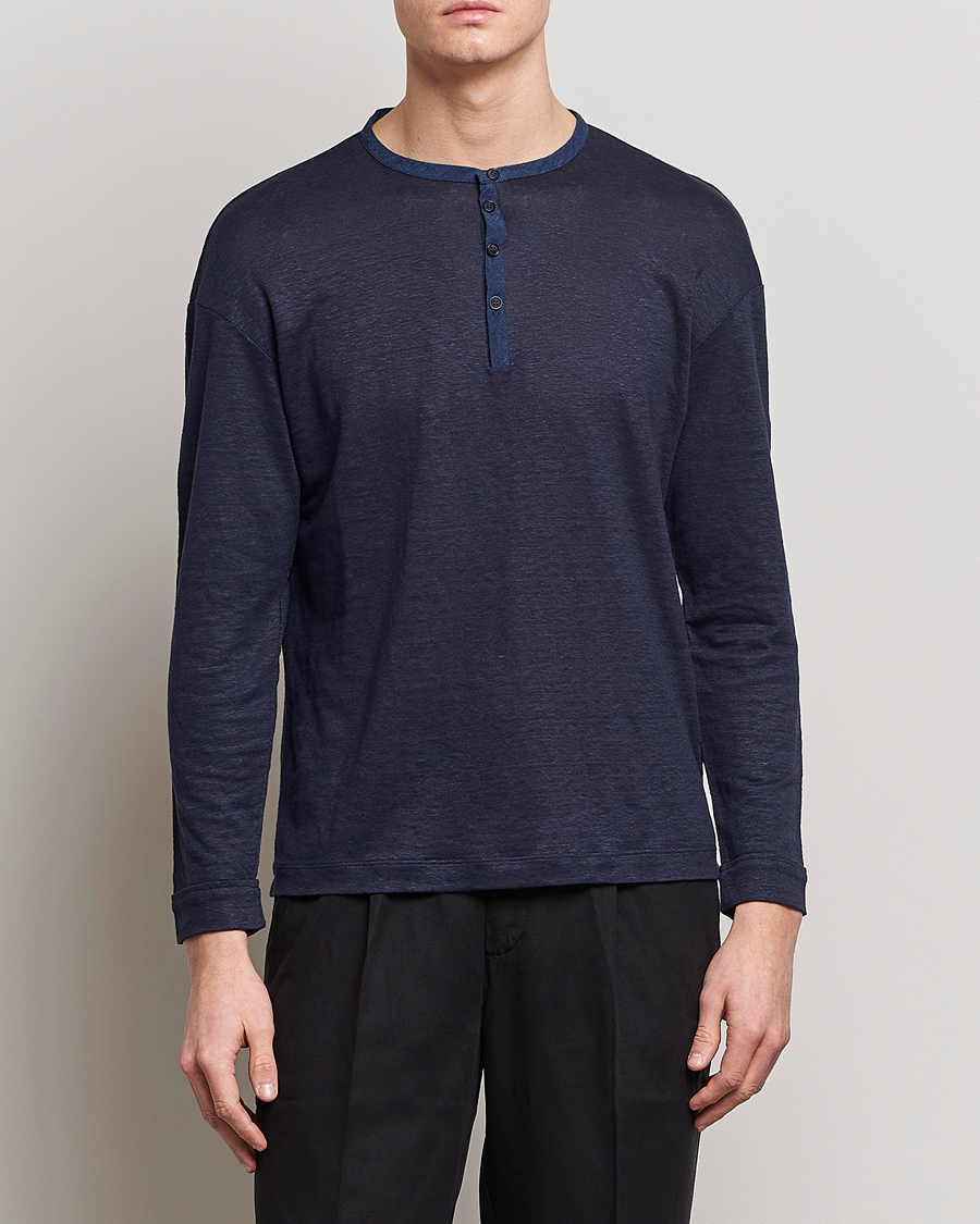 Uomini | Maglieria | Giorgio Armani | Linen Henley Navy