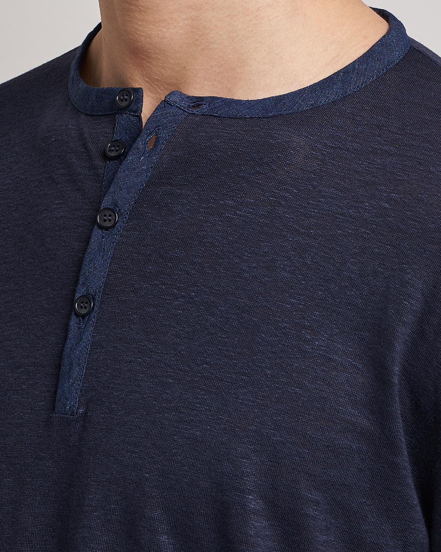 Uomini | Maglieria | Giorgio Armani | Linen Henley Navy