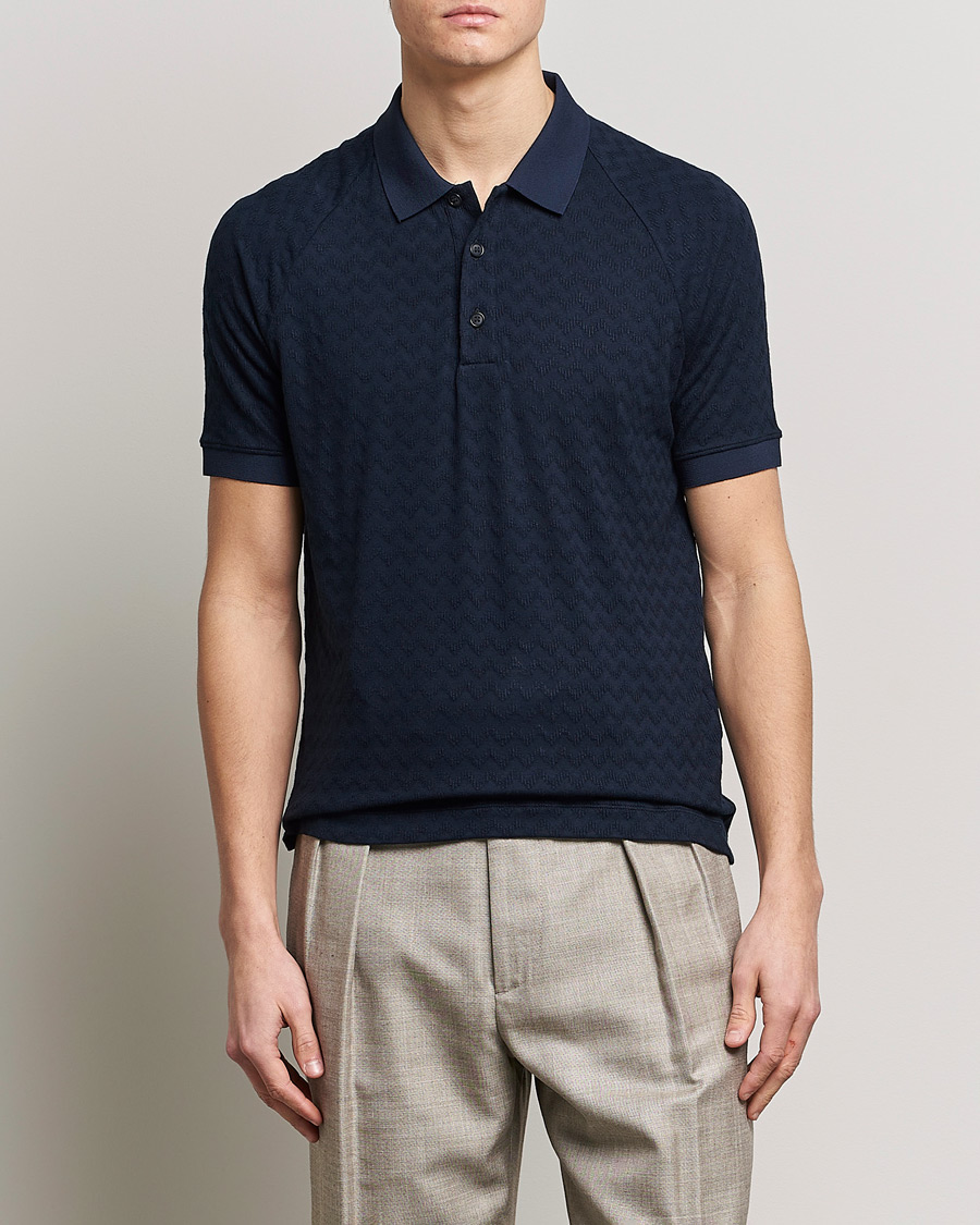 Uomini | Polo | Giorgio Armani | Jacquard Short Sleeve Polo Navy