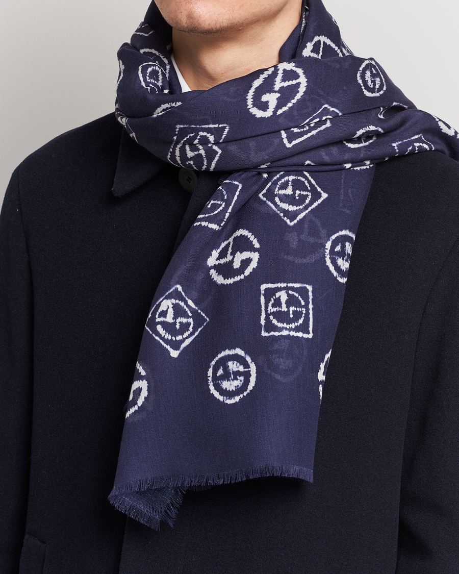 Uomini | Giorgio Armani Woven Logo Scarf Navy | Giorgio Armani | Woven Logo Scarf Navy