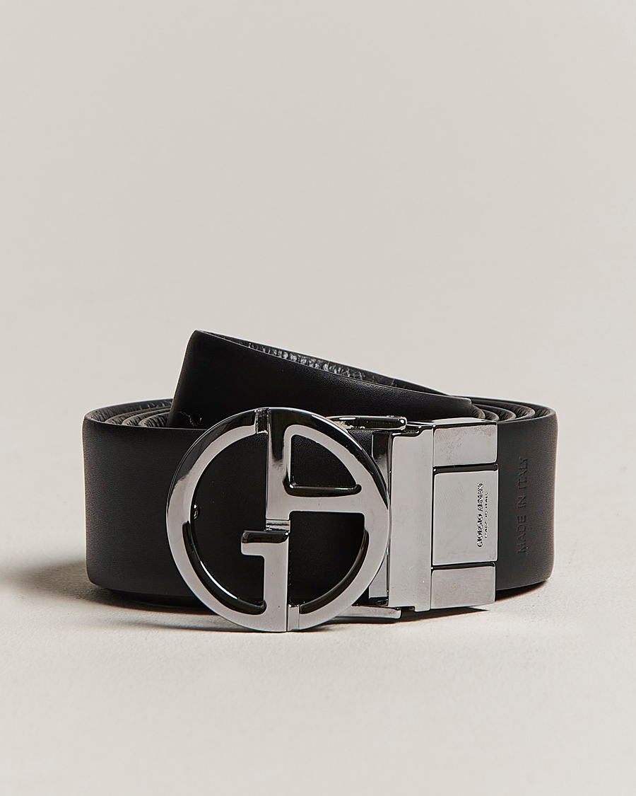 Uomini | Giorgio Armani Reversible Leather Belt Black | Giorgio Armani | Reversible Leather Belt Black