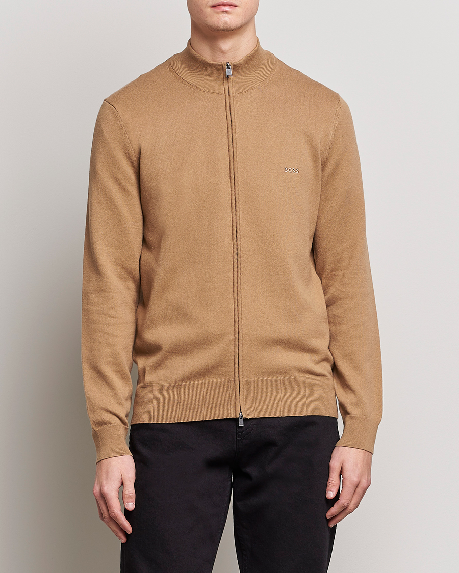 Uomini | Maglieria | BOSS BLACK | Palano Knitted Full-Zip Medium Beige