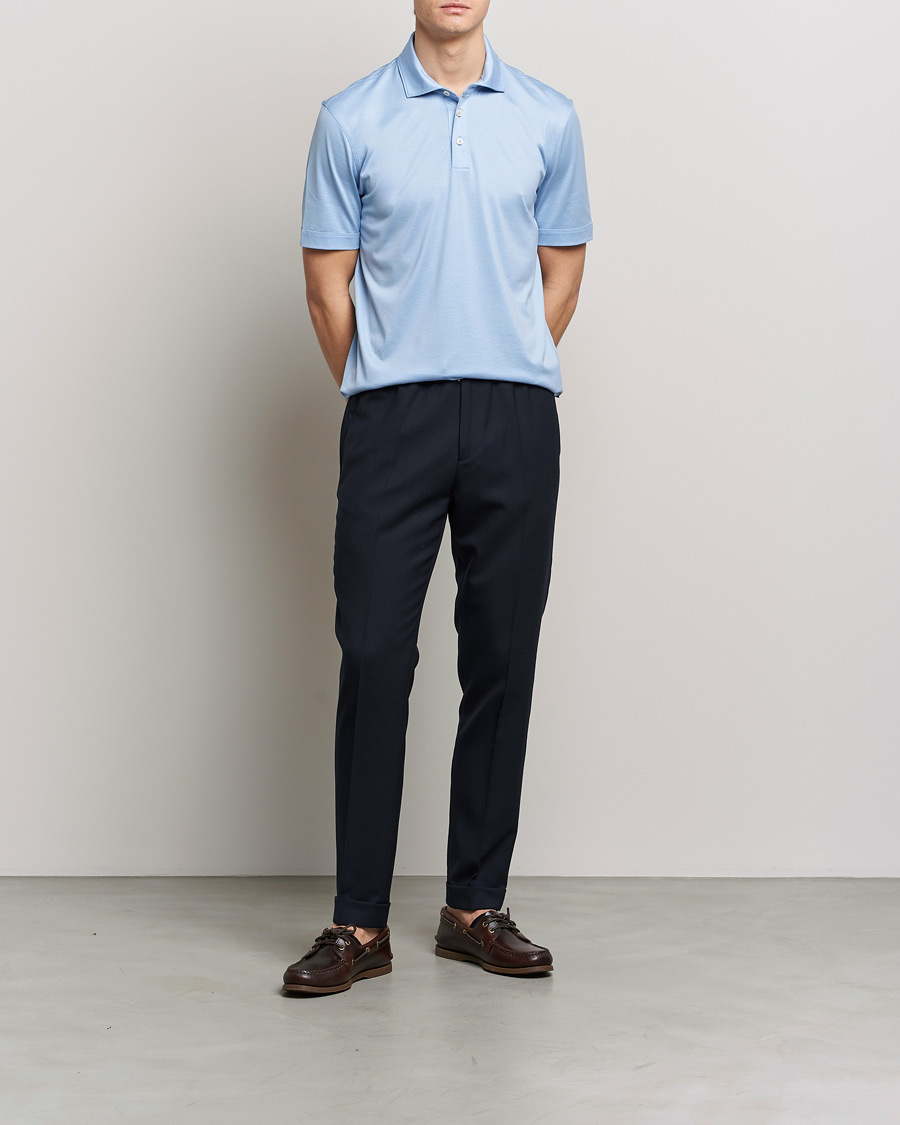Uomini | Polo | BOSS BLACK | Press Cotton/Lyocell Polo Open Blue